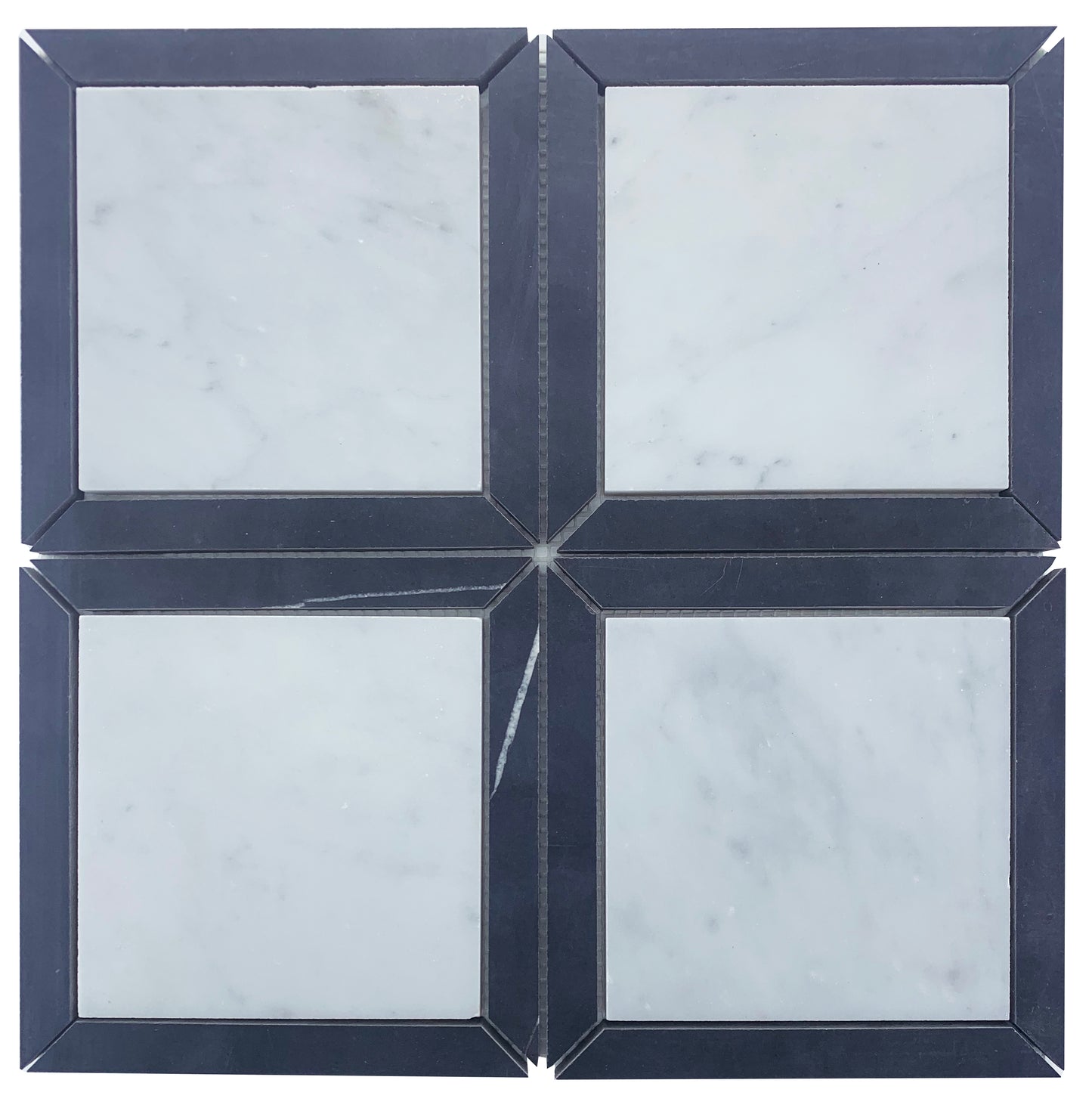 Square with Border Honed - Carrara and Nero