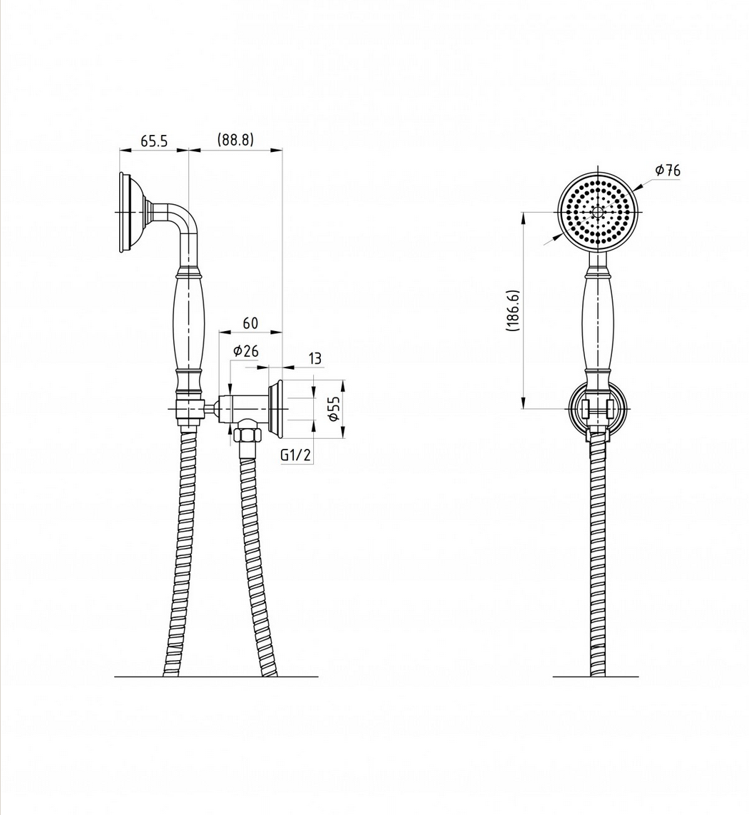 Clasico Hand Shower on Wall Outlet Bracket - Brushed Gold