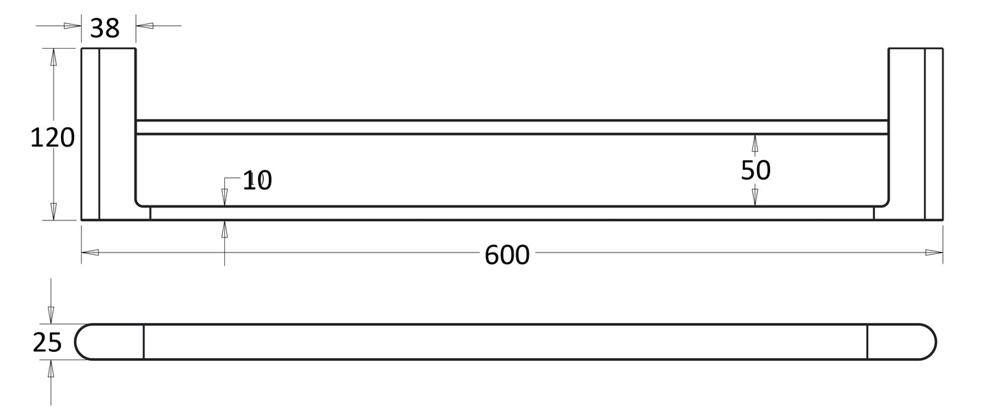 Flores 600mm Double Towel Rail - Matte Black