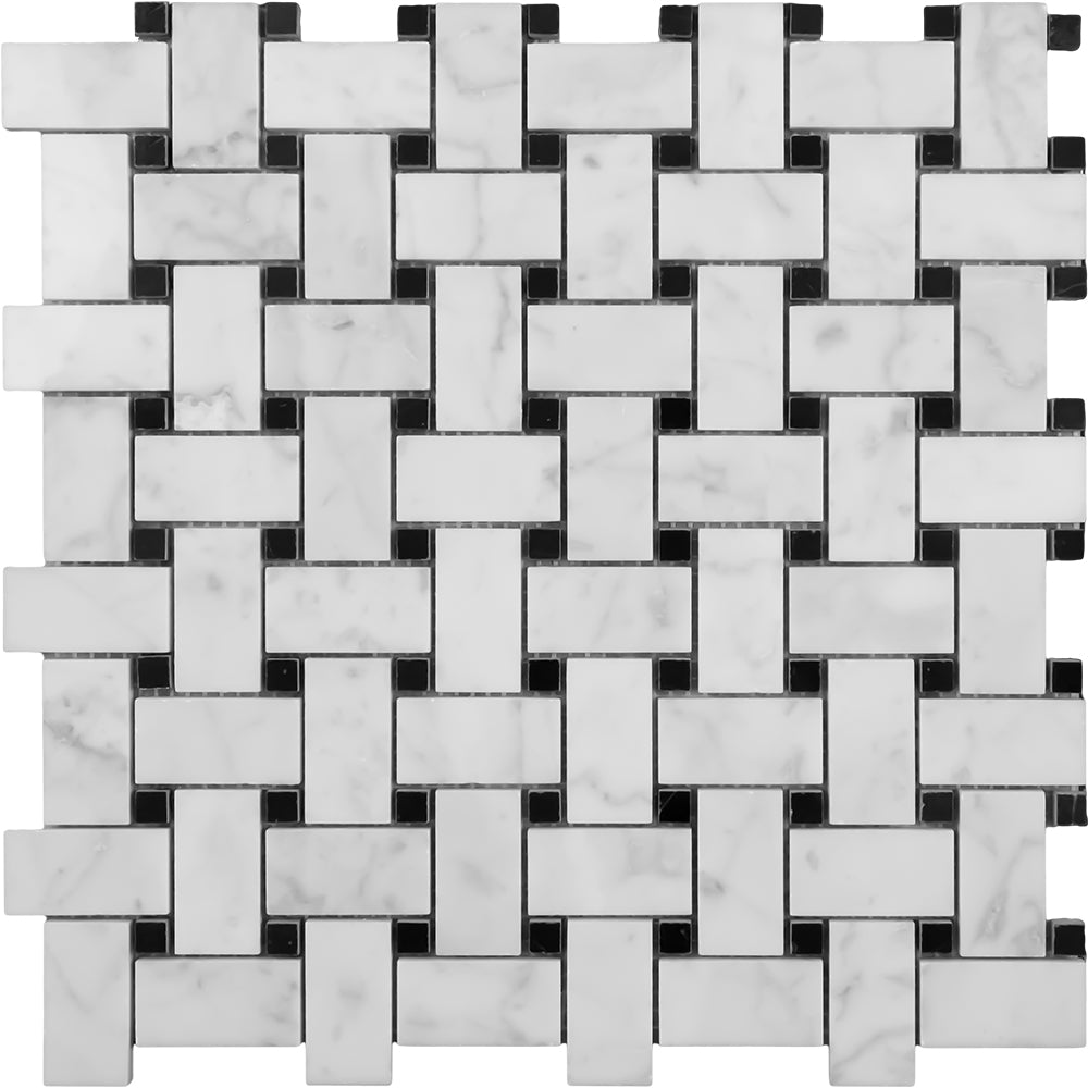 Basketweave Tumbled - Carrara and Nero Dot
