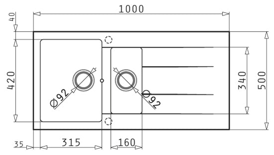 Pyraganite Granite Sink with Double Bowl (1 1/2) & Drainer 1000×500
