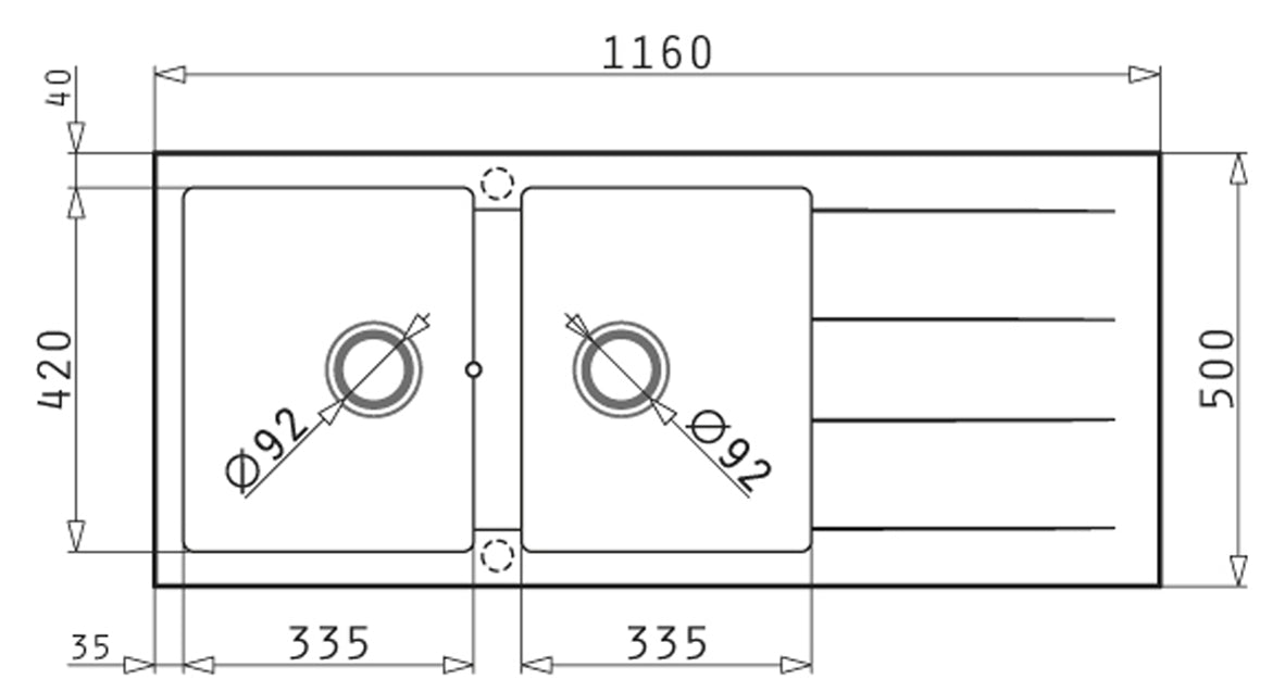 Pyraganite Granite Sink with Double Bowl & Drainer 1160×500