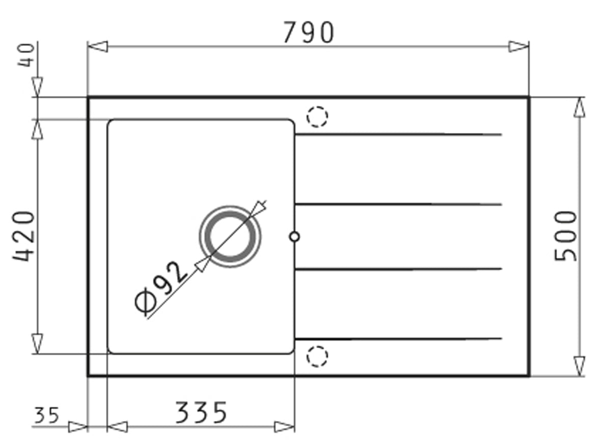 Pyraganite Granite Sink with Single Bowl & Drainer 790×500