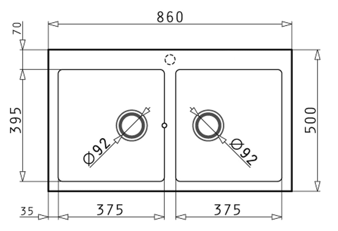 Pyraganite Granite Sink with Double Bowl 860×500