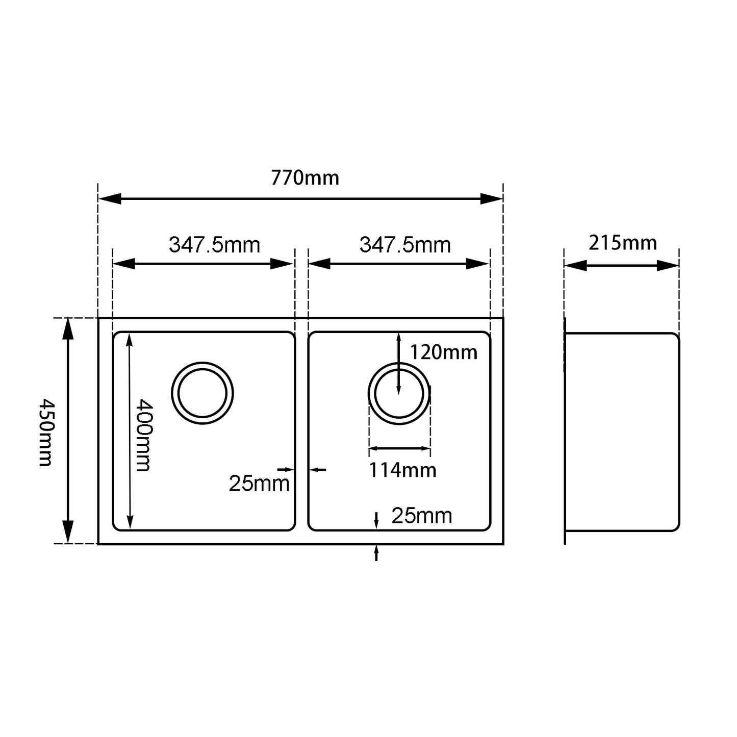 Stainless Steel Kitchen/Laundry Sink with Double Bowls 770x450