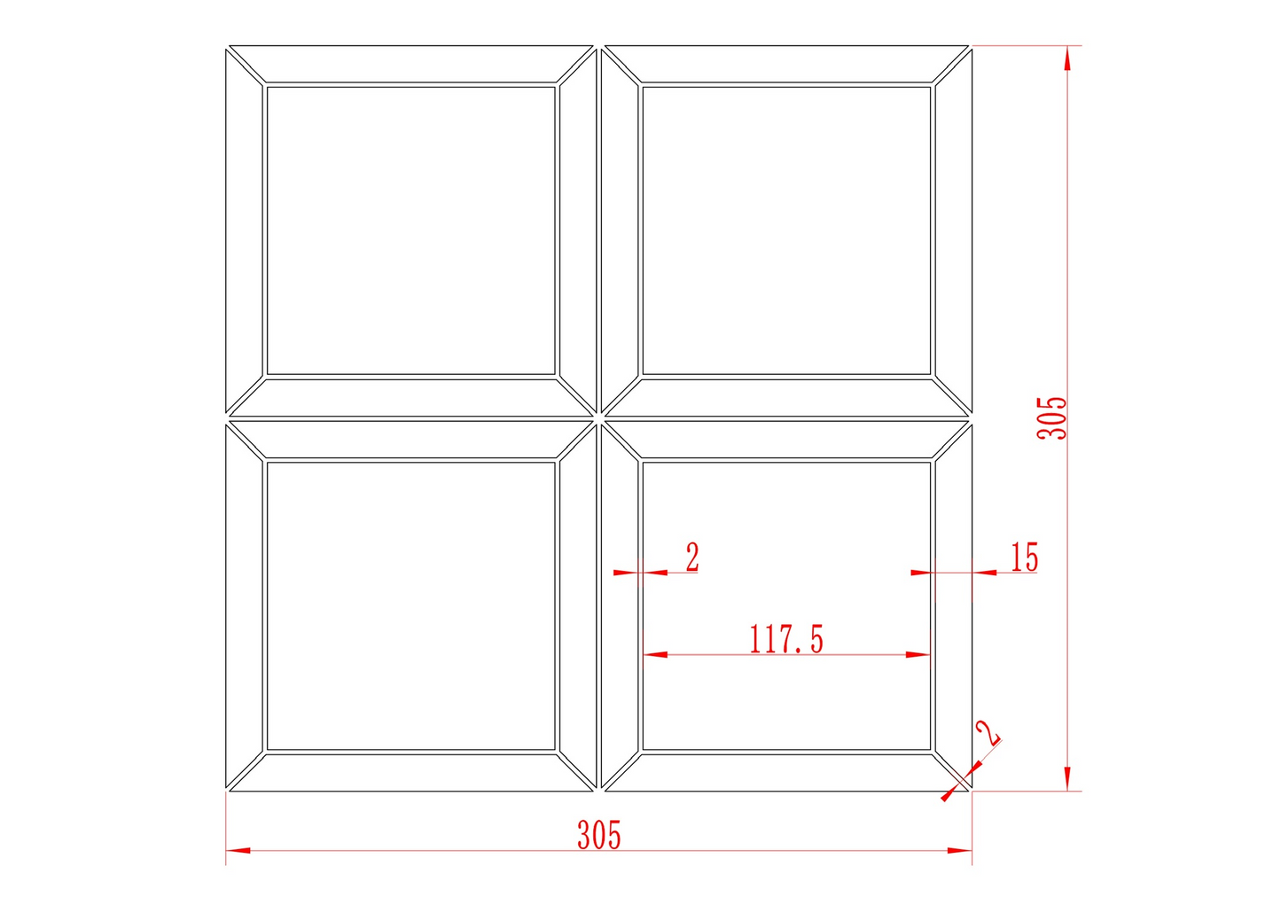 Square with Border Honed - Nero and Carrara