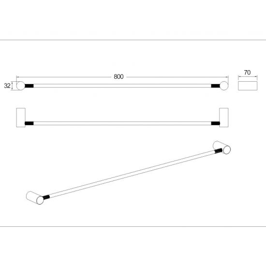 Caddence Single Towel Rail 800mm - Brushed Nickel
