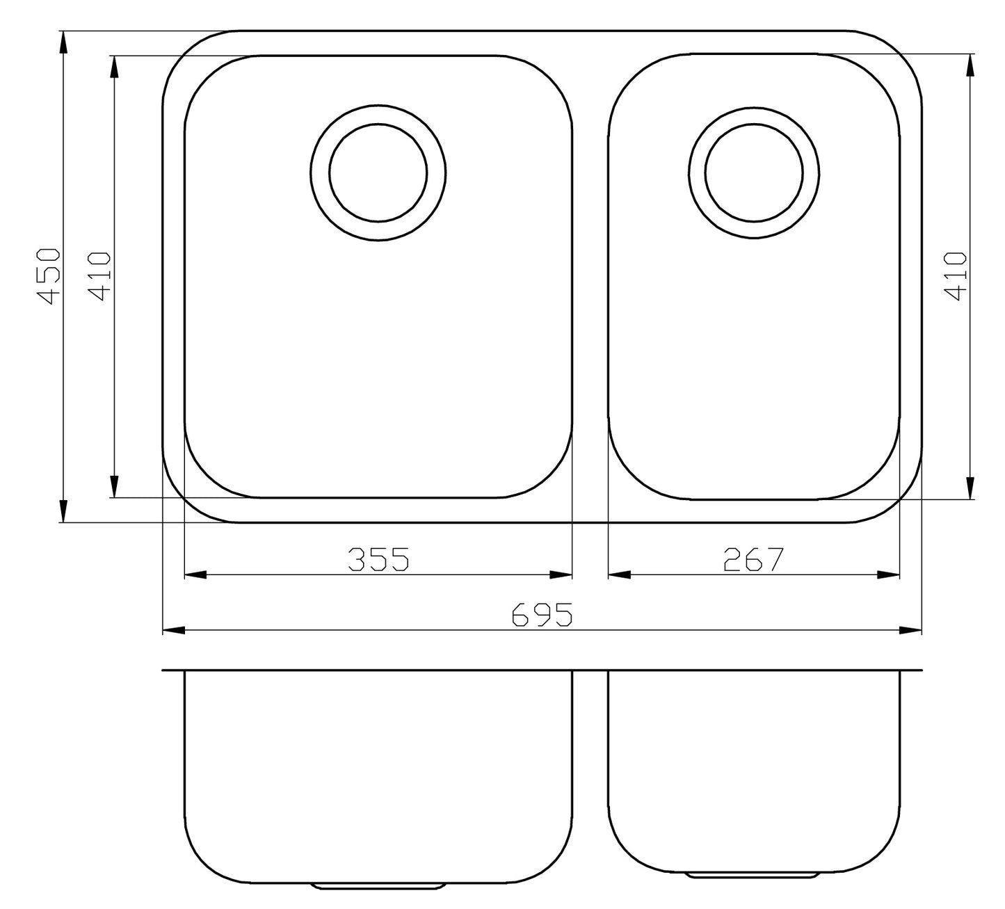 Cora Double Bowl Undermount Sink 695×450