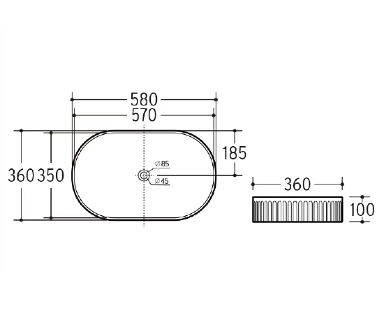 Oval Fluted Ceramic Counter Top Basin - Matte White
