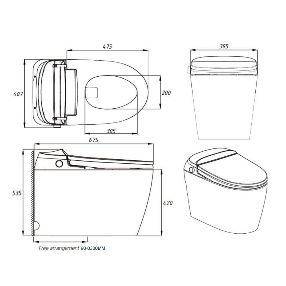 White Free Arrangement Instant Heating Smart Toilet