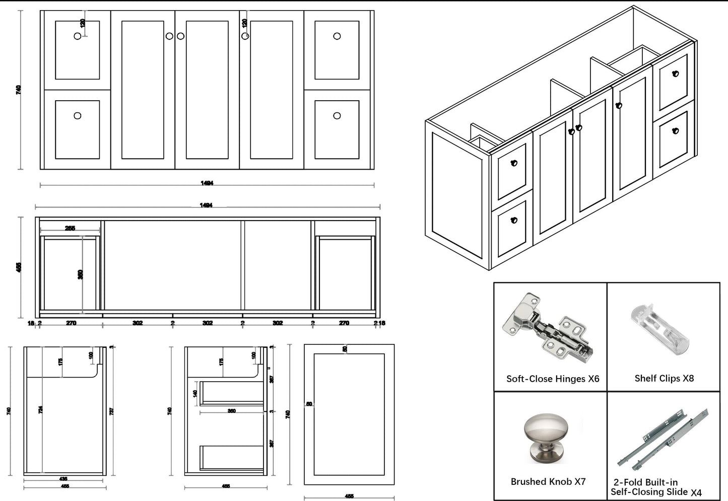 Shaker White Freestanding 1500mm Vanity
