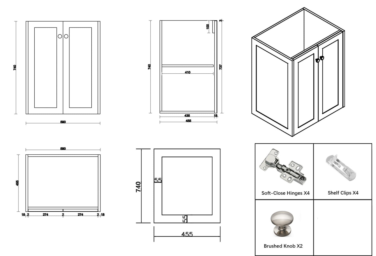 Shaker White Freestanding 600mm Vanity