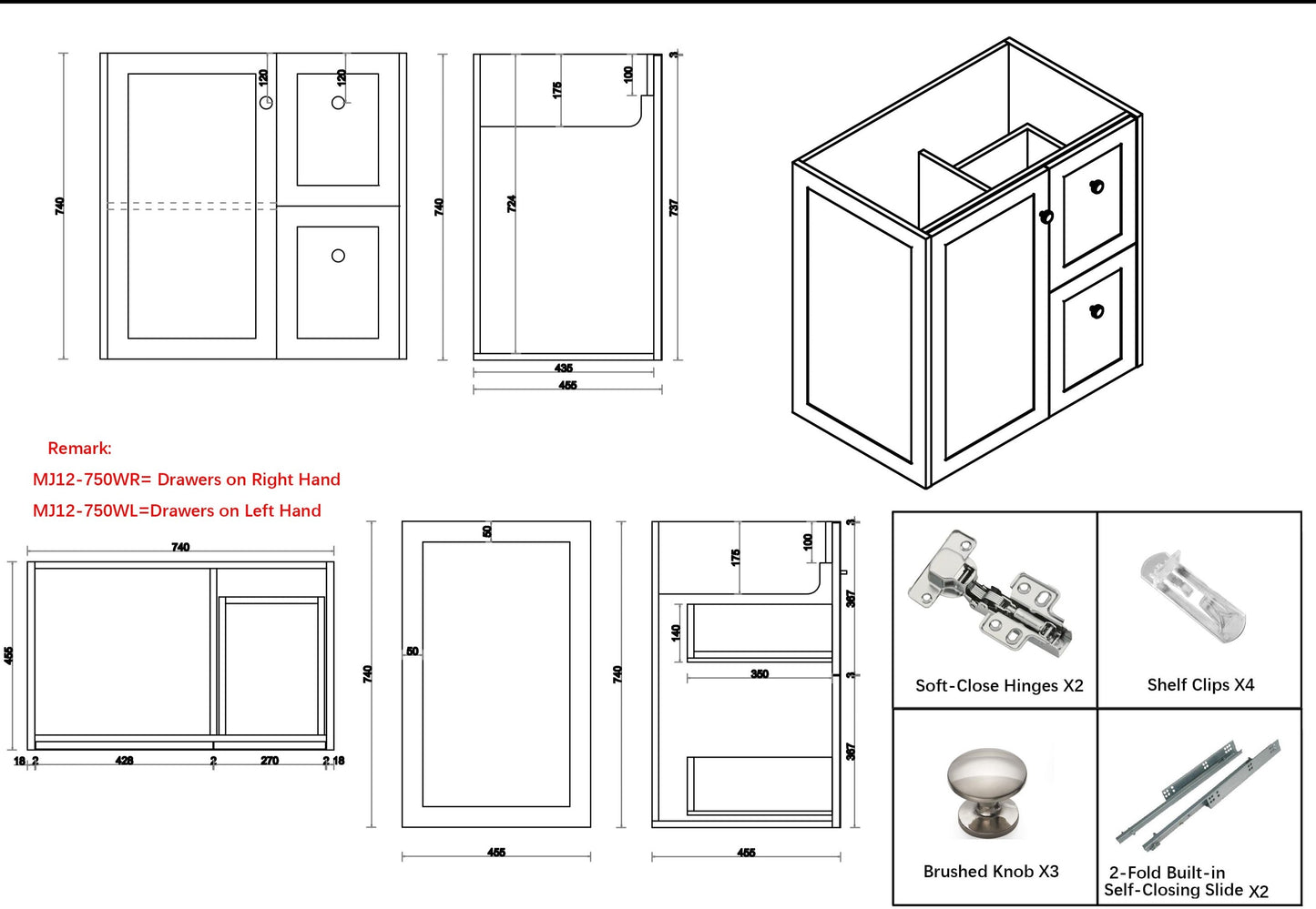 Shaker White Freestanding 750mm Vanity