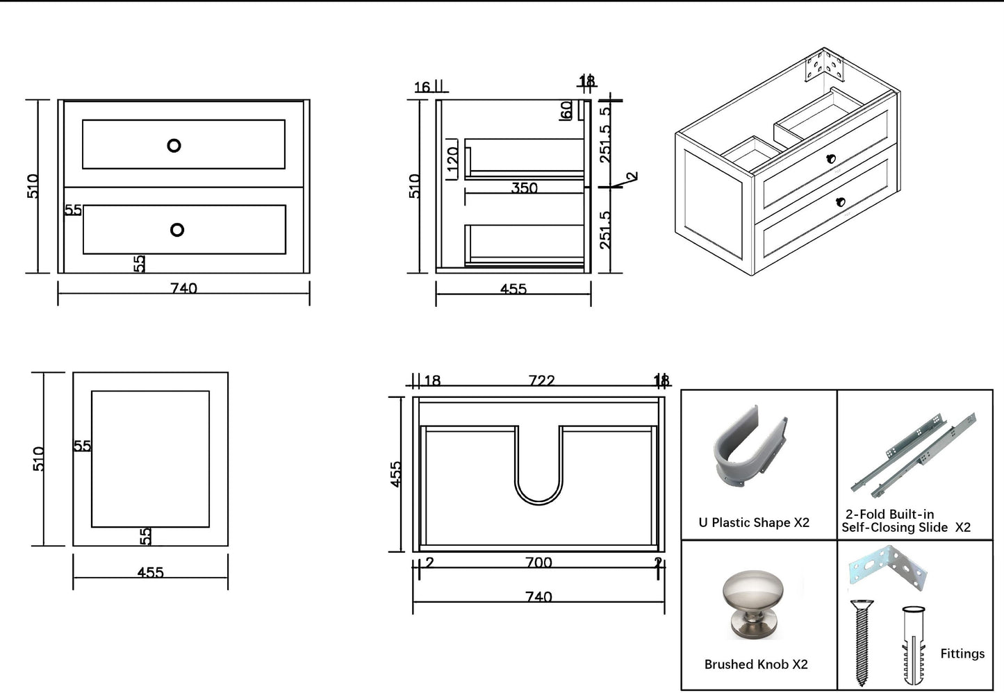 Shaker White Wall Hung 750mm Vanity