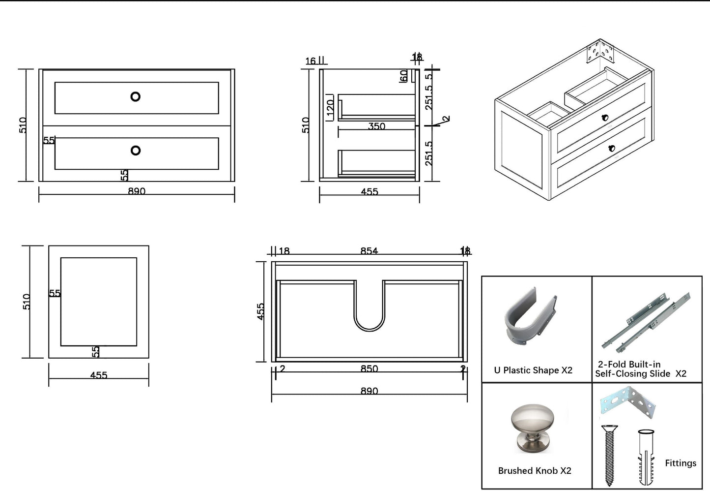 Shaker White Wall Hung 900mm Vanity