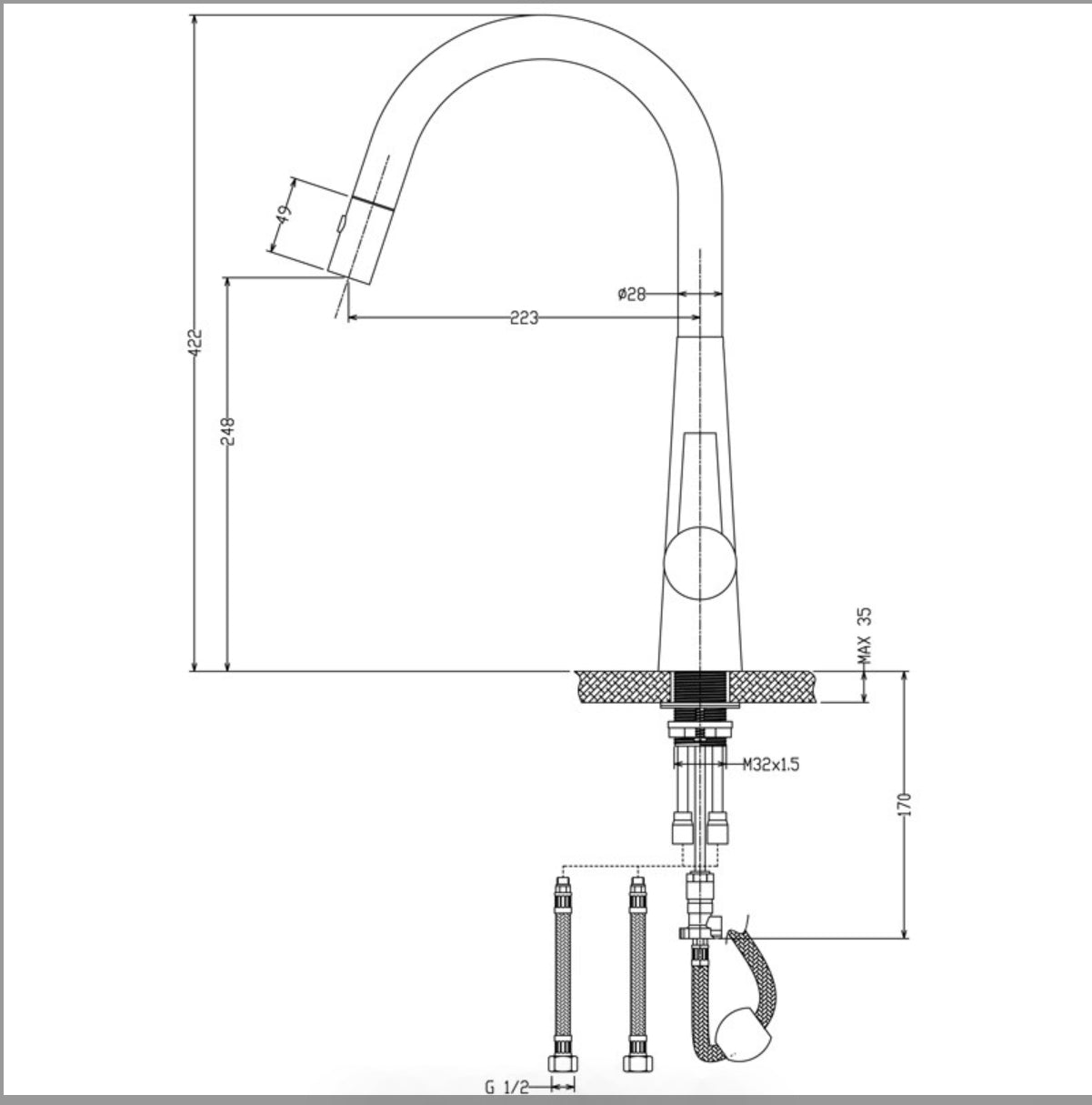 Luxa Pull Out Sink Mixer - Chrome