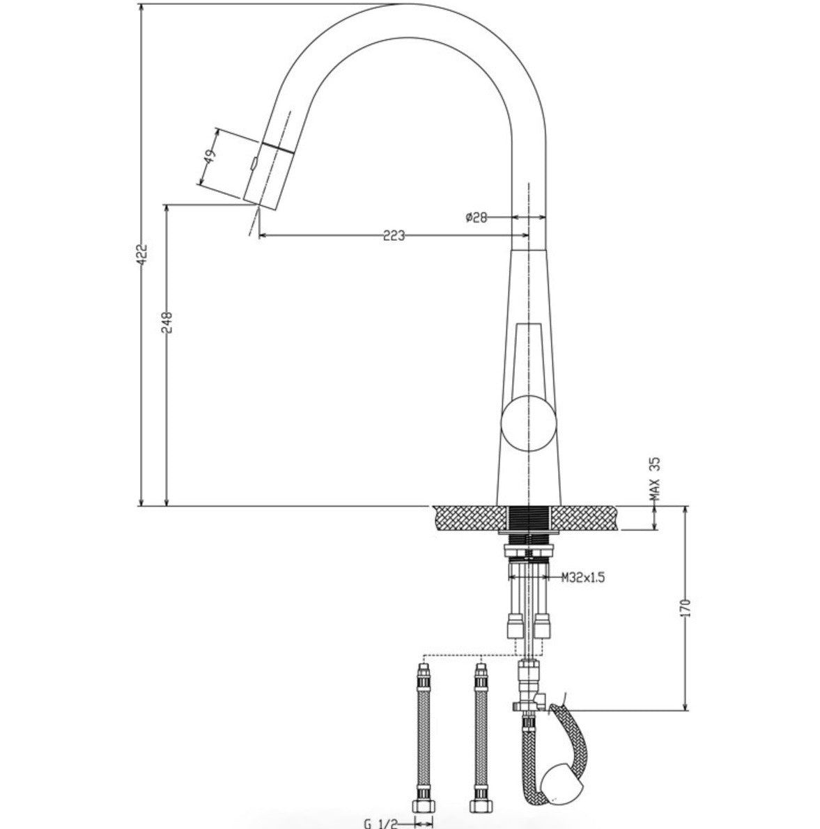 Lux Pull Out Sink Mixer - Brushed Gold