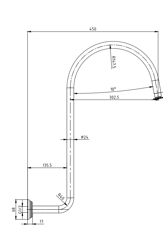 Clasico High-rise Shower Arm - Matte Black