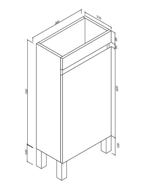 White PVC Slim Freestanding Vanity 390x210