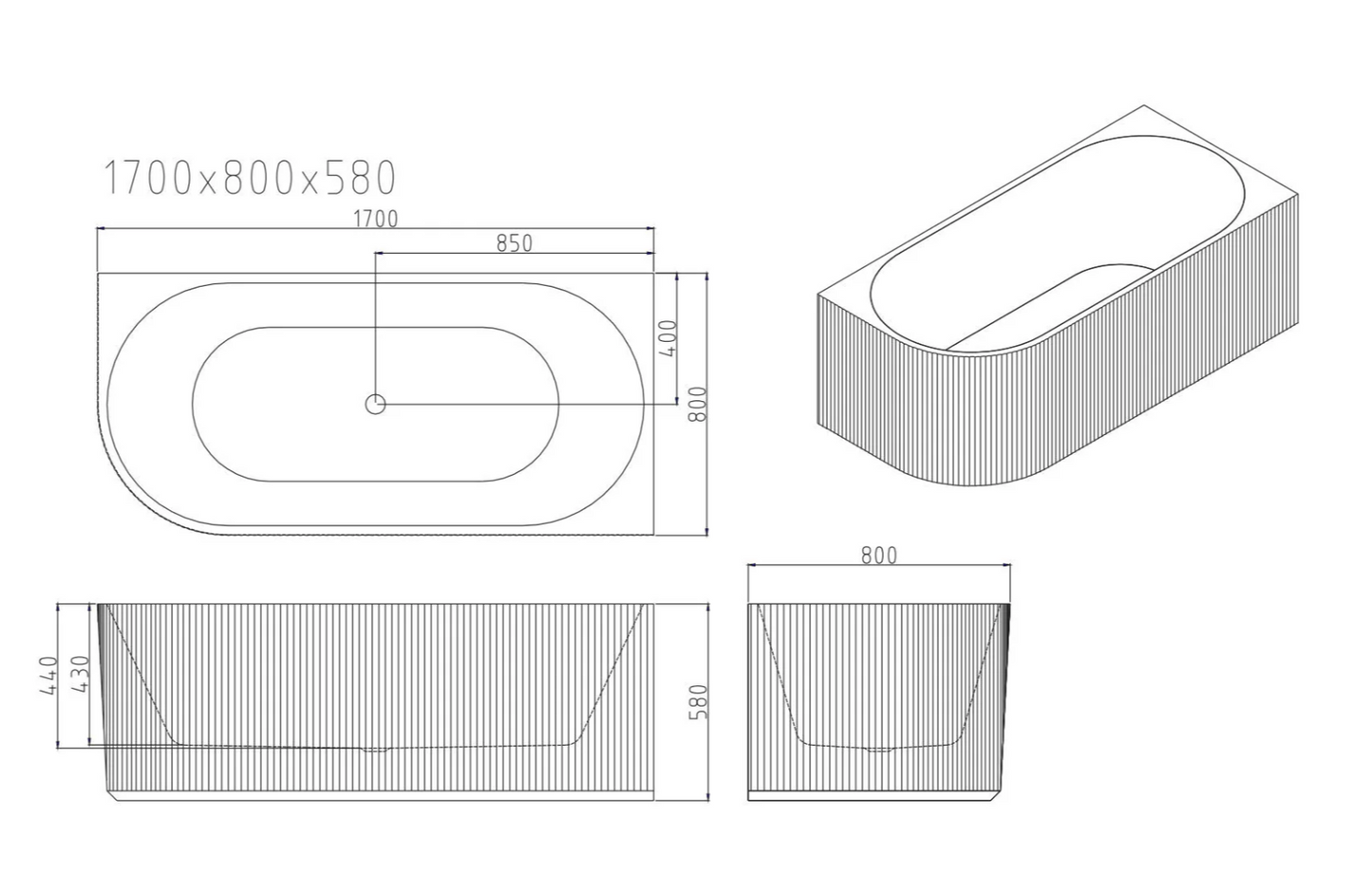 Rose V-Groove Corner Bathtub - Matte White