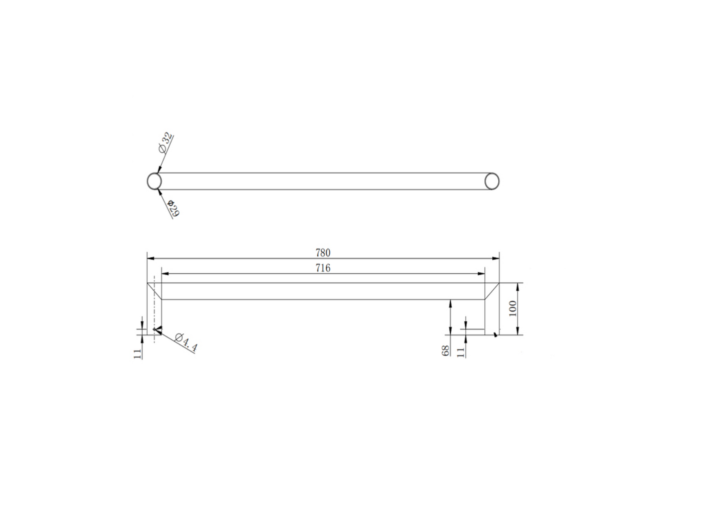 Round Horizontal Electric Heated Towel Rack Single Bar - Brushed Brass