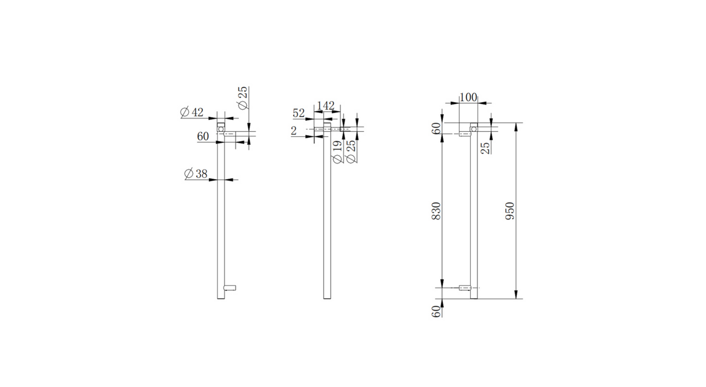 Round Vertical Electric Heated Towel Rack Single Bar - Brushed Brass