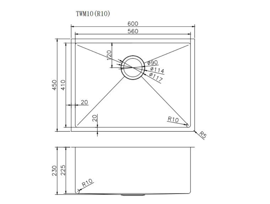 Stainless Steel Rose Gold Sink with Single Bowl 600x450x230