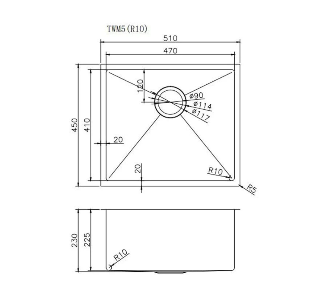 Stainless Steel Gold Rose Sink with Single Bowl 510x450