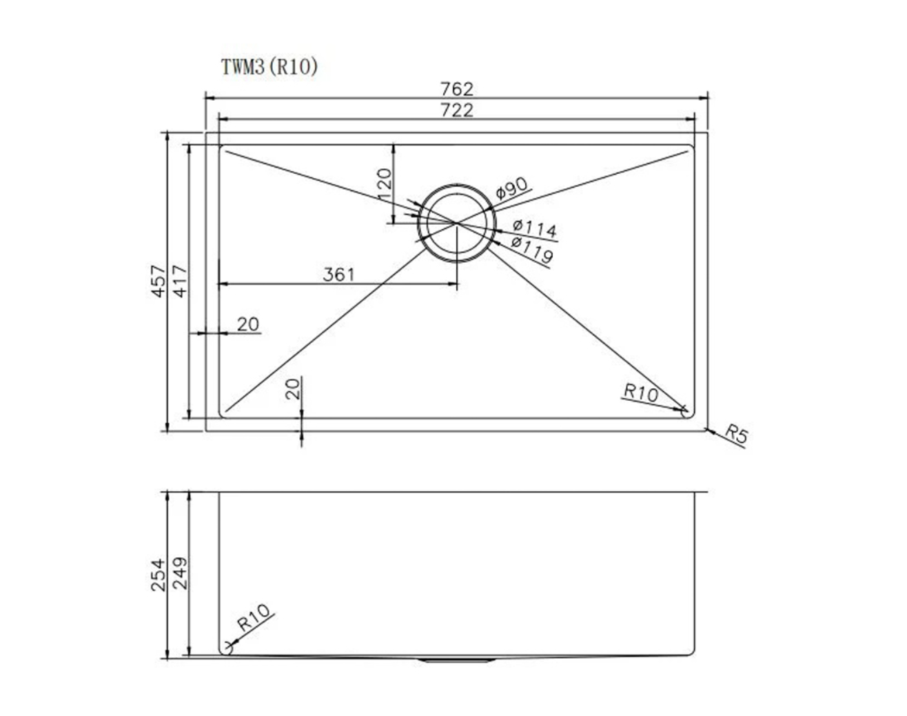 Stainless Steel Rose Gold Sink with Single Bowl 762x457