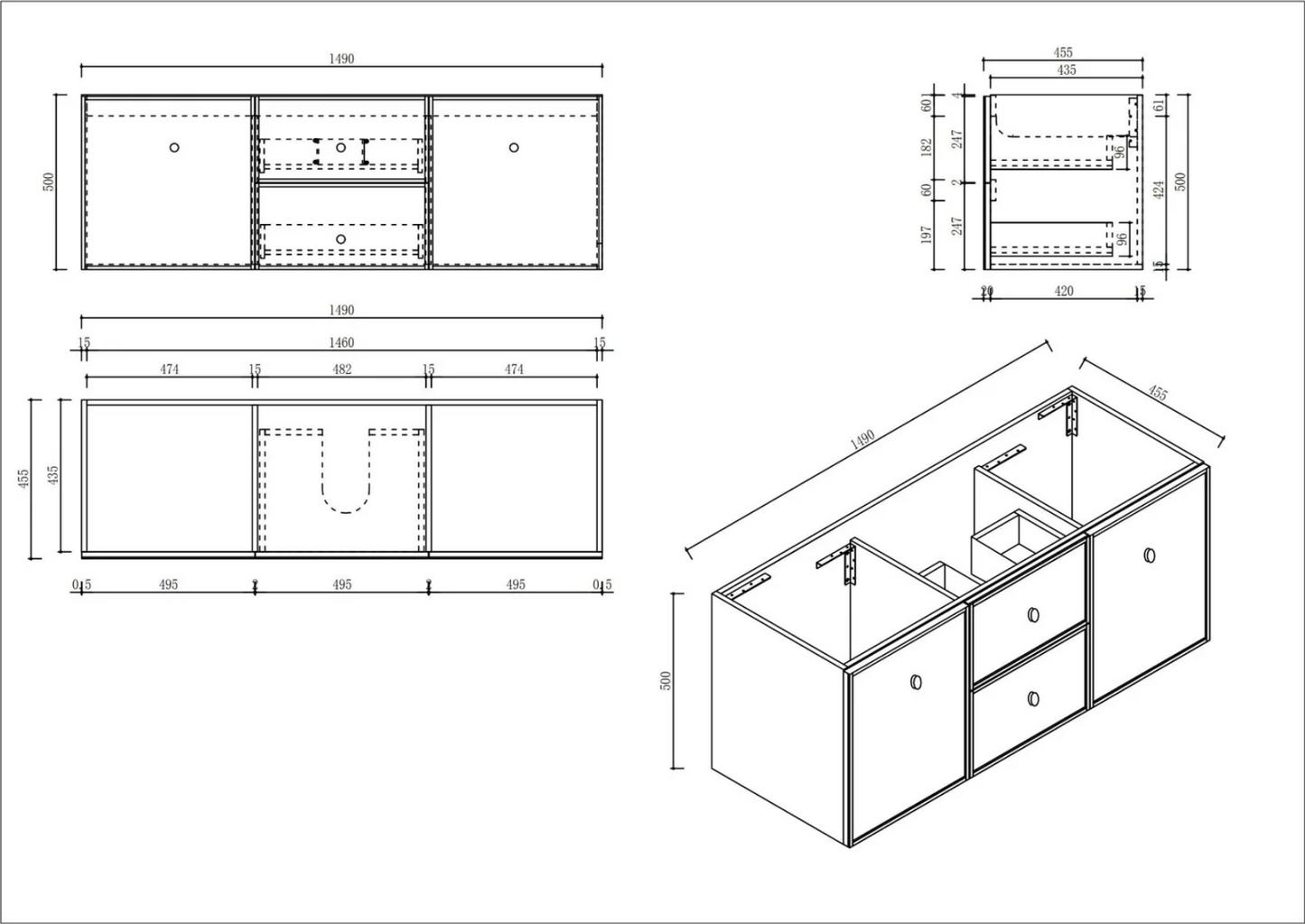 Seattle 1500mm Wall-Hung Vanity - Matte White