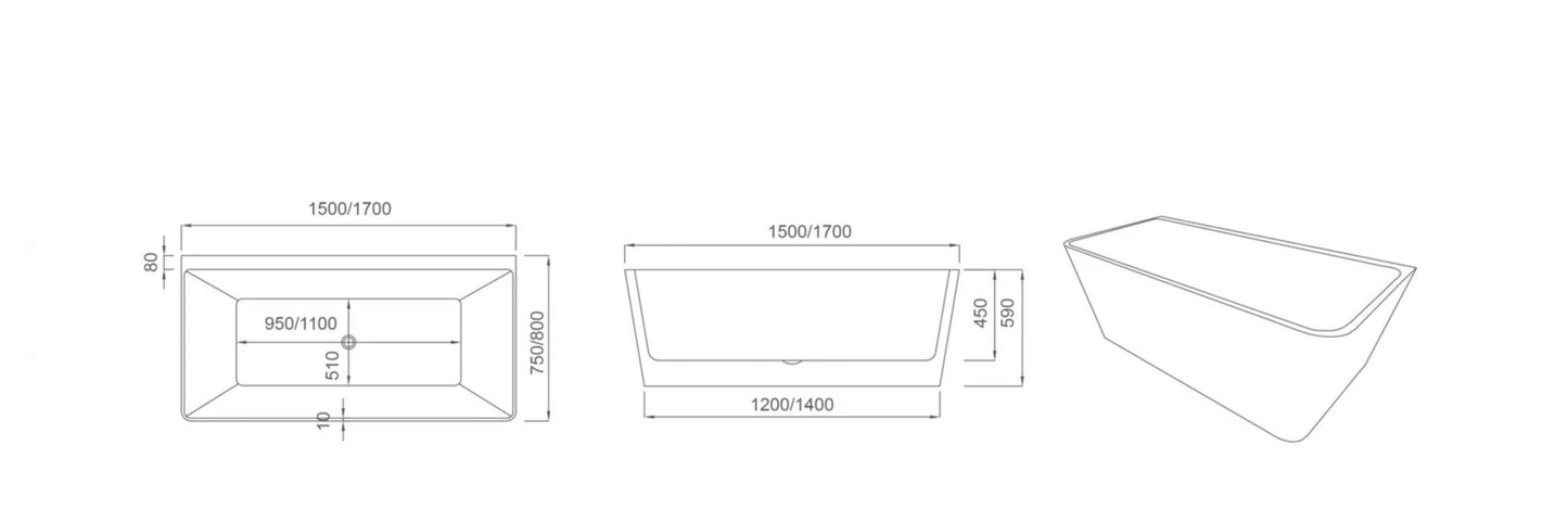Fortuna Back To Wall Bathtub - White