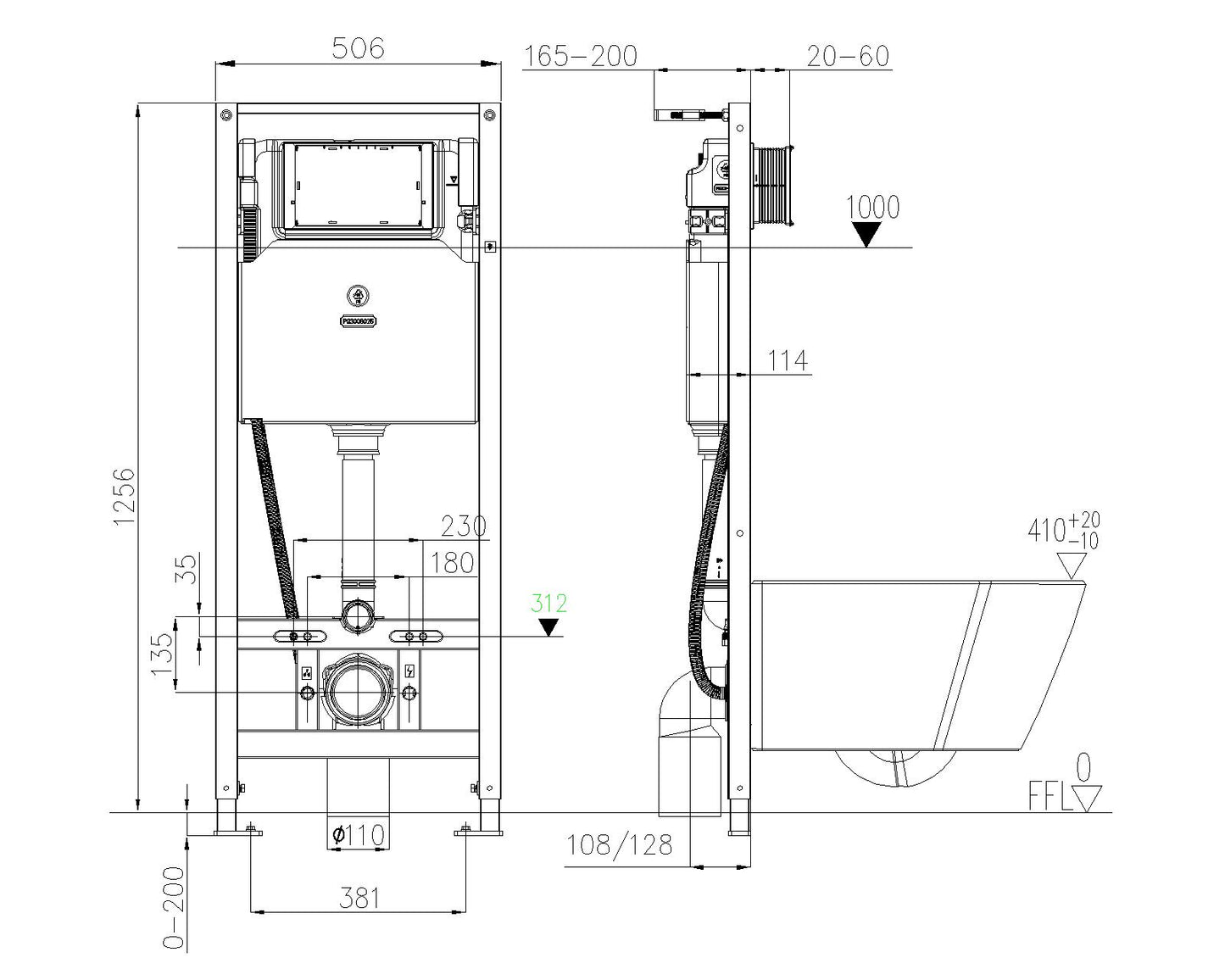 Jomoo Wall Hung Smart Toilet Pan with Inwall Cistern Push Button with Remote Control
