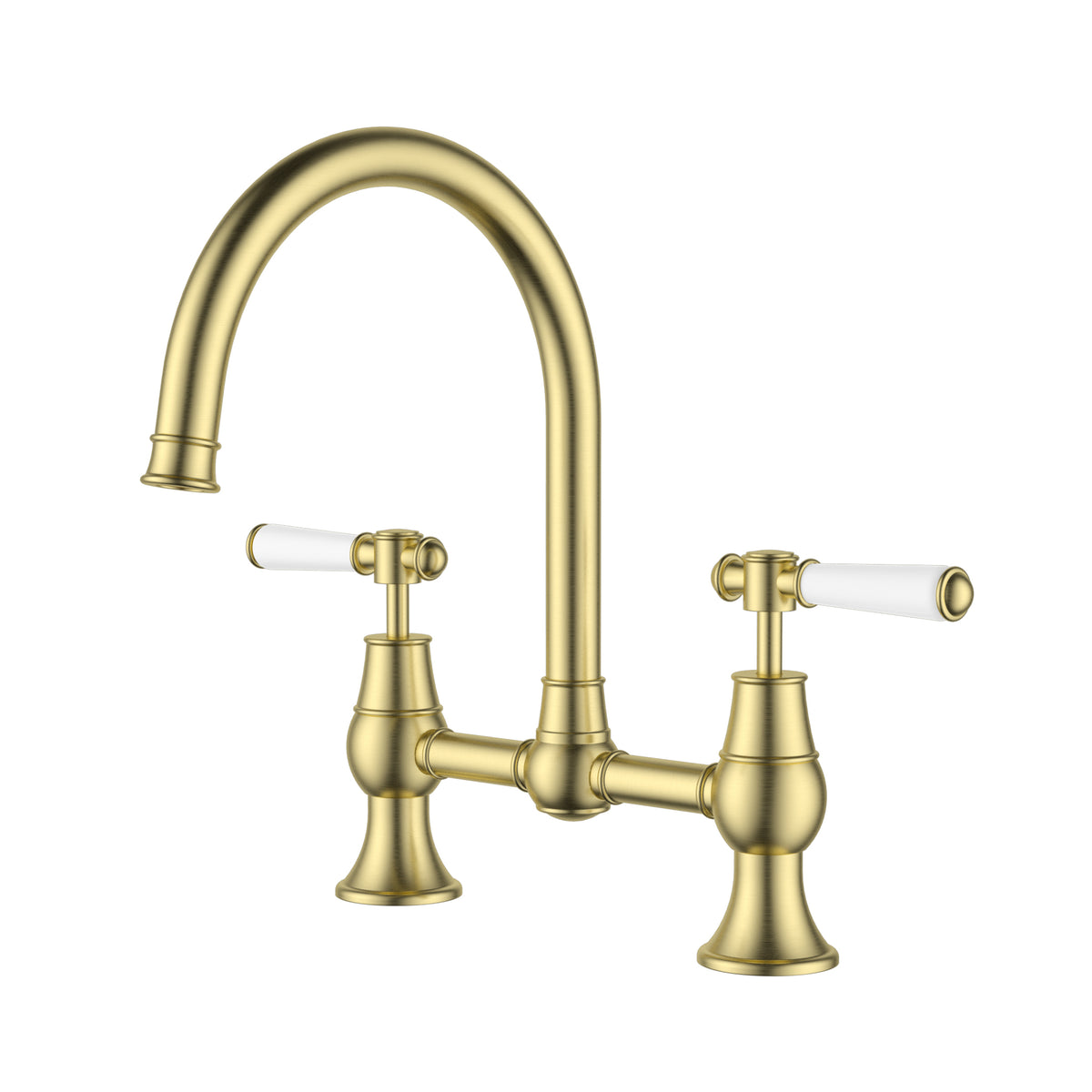 Clasico Bridge Kitchen Set with Ceramic Handle - Brushed Gold