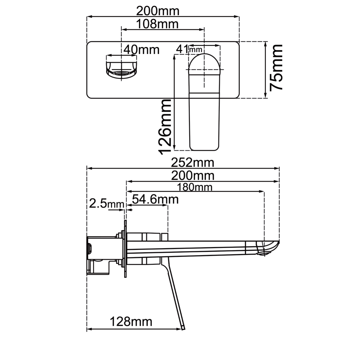 Rushy Square Wall Mixer with Spout - Brushed Yellow Gold