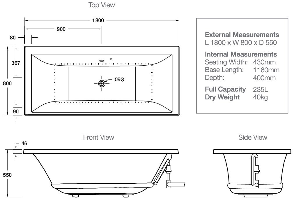 Kohler Evok Rectangular Drop-In BubbleMassage Bath