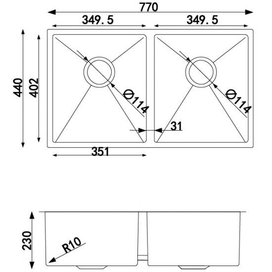 Stainless Steel Kitchen/Laundry Sink with Double Bowls 770x440