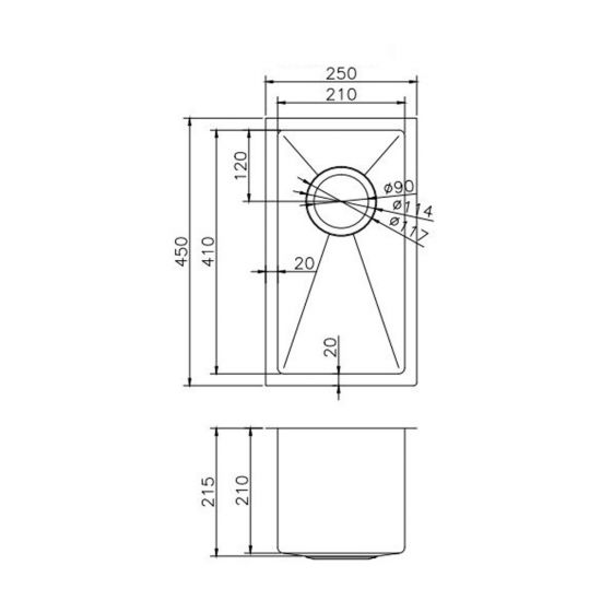 Stainless Steel Brushed Gold Sink with Single Bowl 250x450