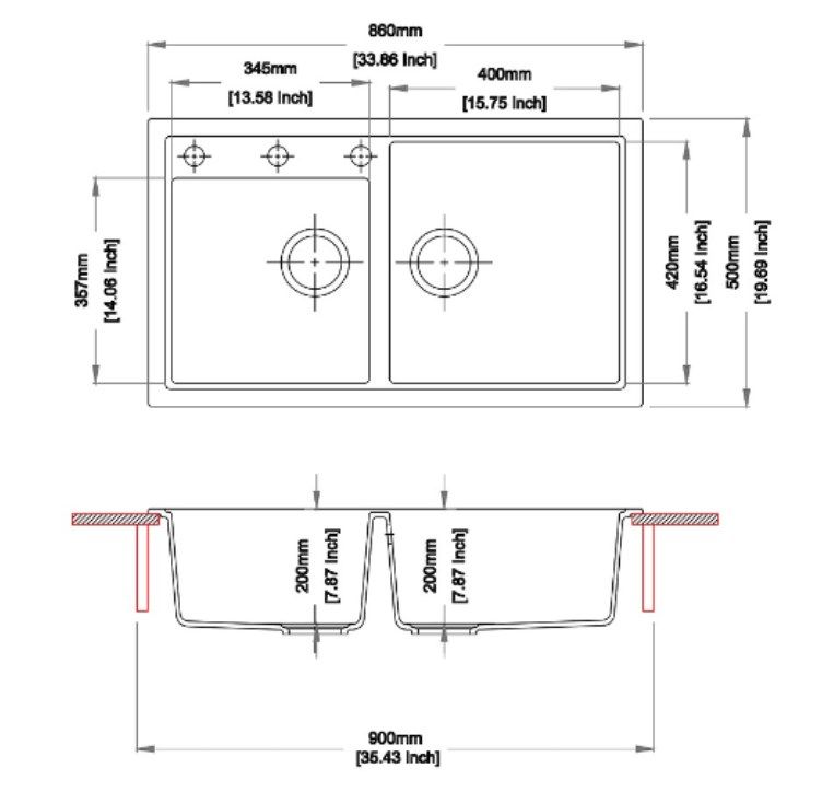 Carysil Vivaldi Double Bowl Granite Kitchen Sink 860x500 - Concrete Grey