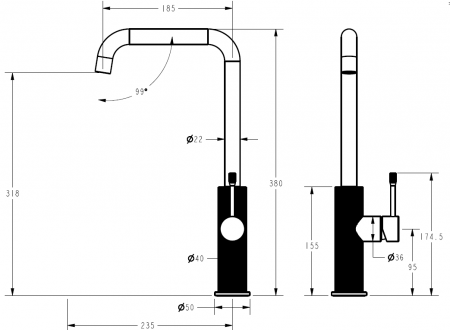 Linie Squareneck Sink Mixer - Brushed Gold