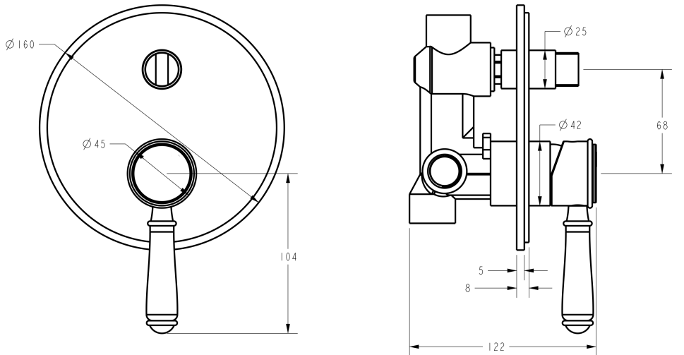 Clasico Wall Diverter Mixer Trim Kits - Brushed Nickel