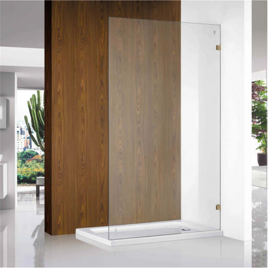 Clear Glass Single Panel Shower Screen - Brushed Gold