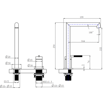 Caddence Split Type Basin Mixer - Gunmetal