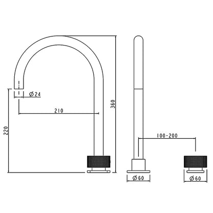 Moon Series Split Type Basin Mixer - Light Brushed Brass