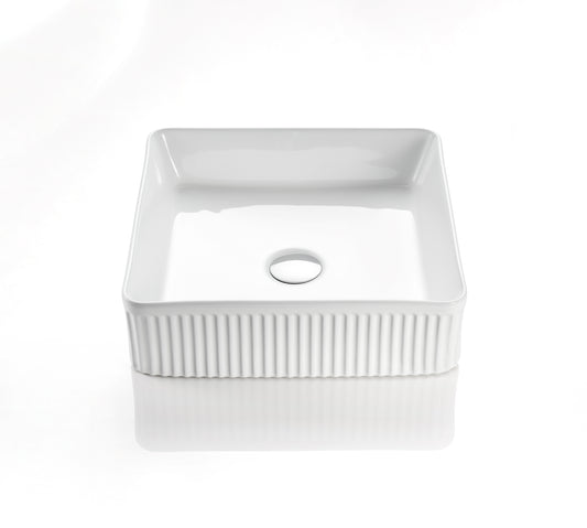 Cascade Fluted Square Art Basin - Matte White