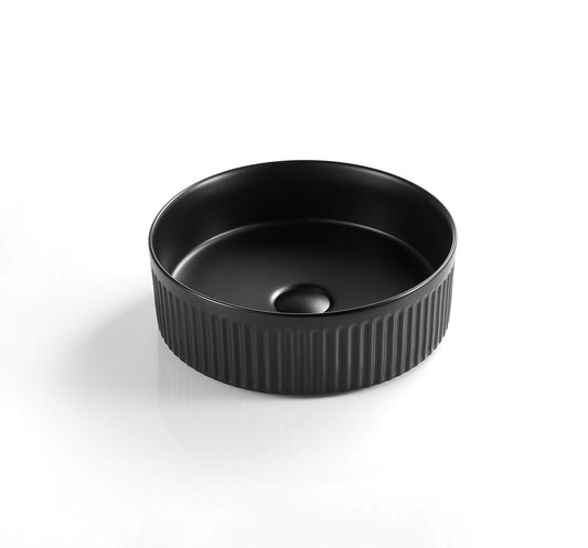 Cascade Fluted Round Art Basin - Matte Black