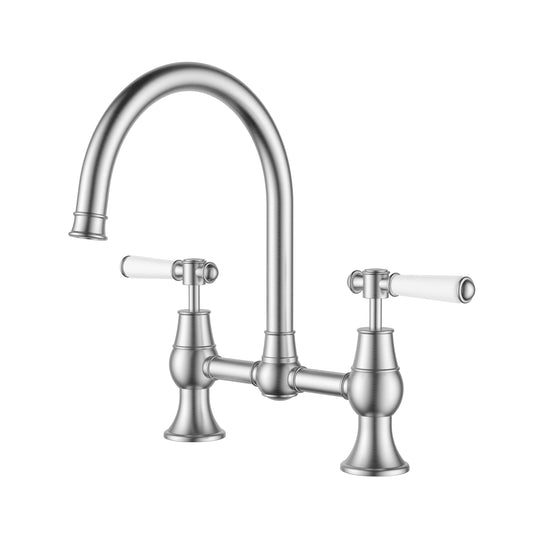 Clasico Bridge Kitchen Set with Ceramic Handle - Brushed Nickel