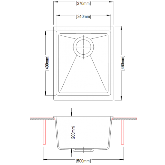 Carysil Granite Sink with Single Bowl 370x460 - White