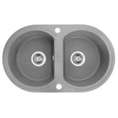 Laveo Granite Stone Sink Double Round Bowls 470x780 - Grey