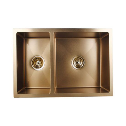 Stainless Steel Kitchen Sink with Double Bowls 710x400 -  Brushed Yellow Gold