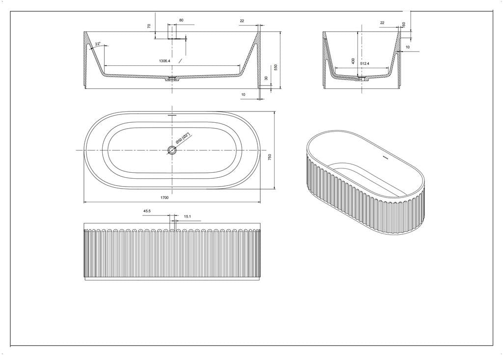 Cascade Cast Stone Solid surface Bathtub - Matte Black